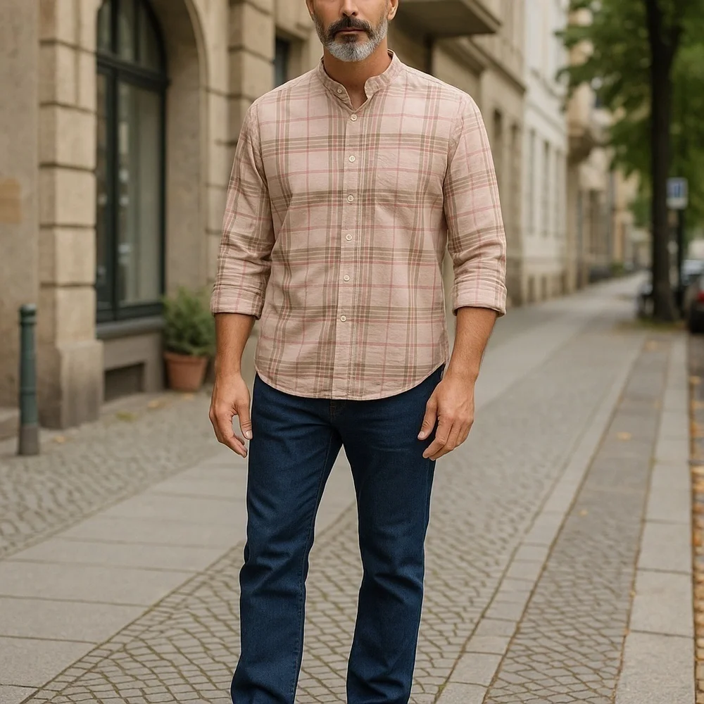 NWOT- Banana Republic Pink and Brown Check Slim Untucked Shirt